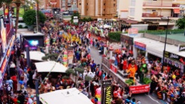Once the official Benidorm fiestas finish in November , the unofficial British fancy dress party starts on the Thursday.